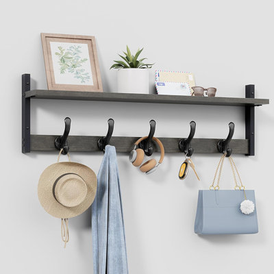29" Rustic Coat Rack Wall Mount With Shelf, Heavy Duty Wall Hooks With Shelf, Farmhouse Shelf With Hooks, Entryway Rustic Hat Rack Wall Coat Hangers For Living Room, Hallway, Kitchen