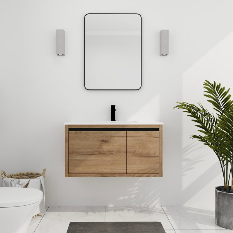 36 Inch Wall Mounted Gel Sink Bathroom Vanity - Modern Design Ample Storage Capacity To Falling Basin Materials Cabinet With Spacious Options Technology