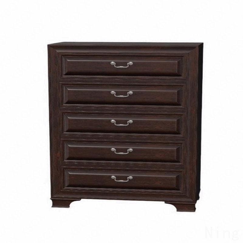Transitional Style 1Pc Chest English Dovetail Drawers Wooden Inlay Design, Walnut