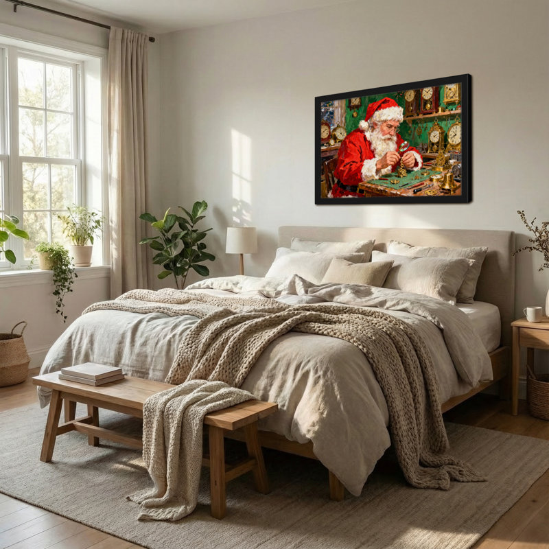 Scène d'atelier de Noël, H 12 po x l 18 po
