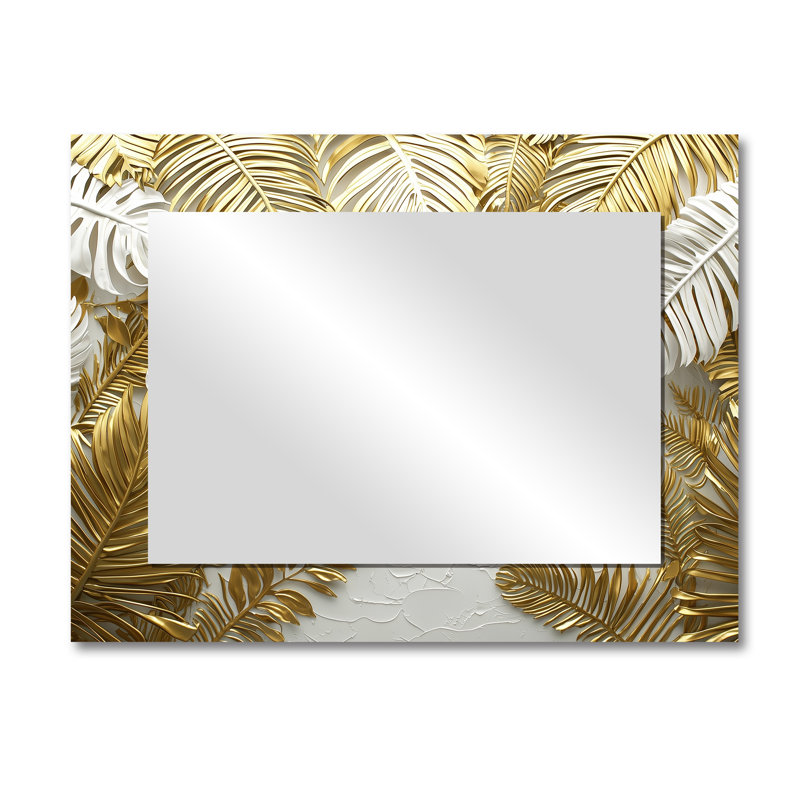 Golden Cream Palms Reunion I - miroir palmiers et palmiers pour décoration murale - imprimé sur métal, 30 po x 40 po