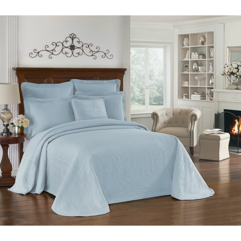 Charleston Blue King Cotton Matelasse Bedspread Set