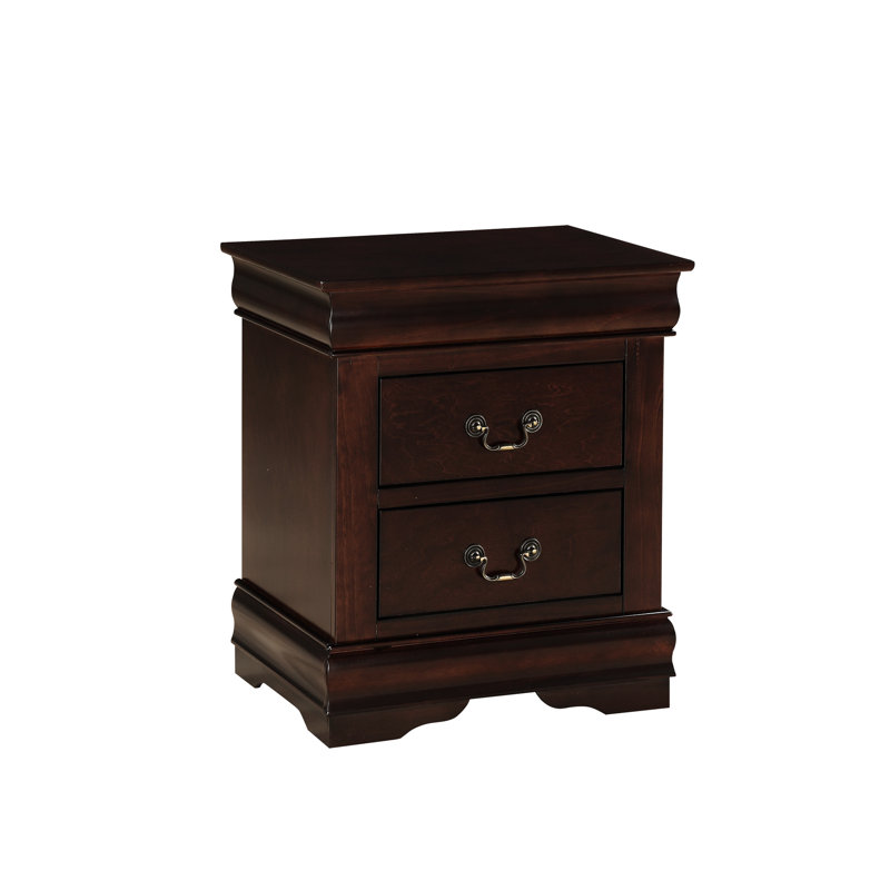 Table de chevet en bois massif - Finition cerisier pour un look élégant, conception à deux tiroirs
