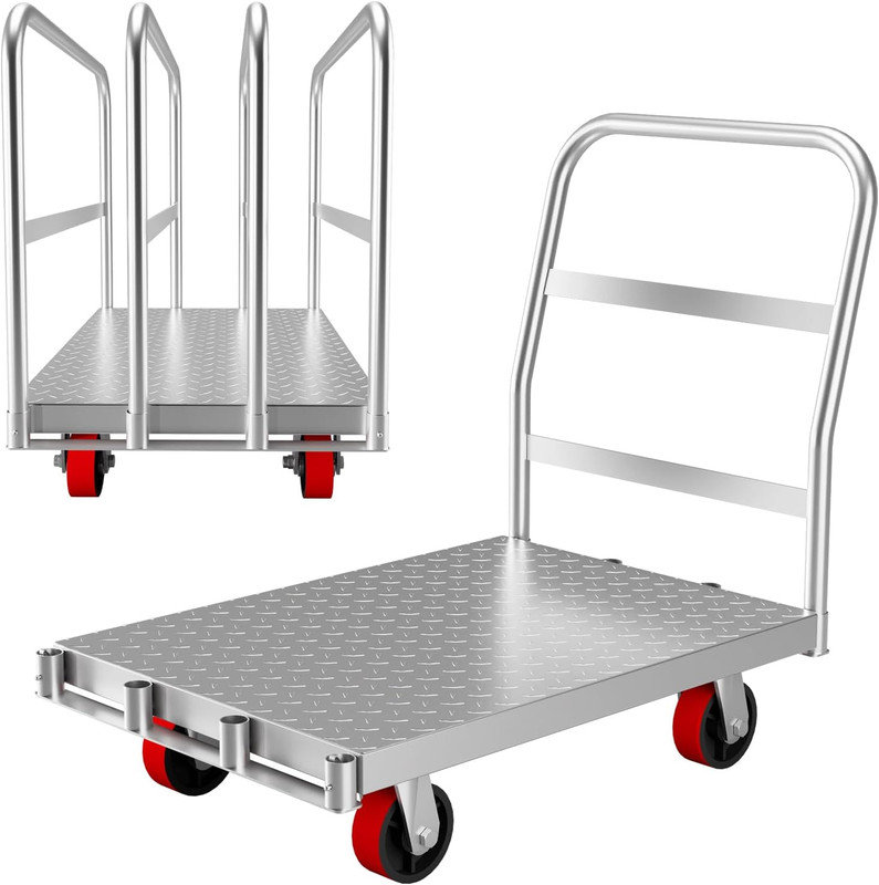 Chariot à panneau robuste 2 en 1, camion tout-plateforme 36 po x 24 po avec 4 roulettes pivotantes