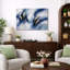 Abstrait bleu vague, décorations dorées, images de salon moderne, impression sur toile giclée sur toile encadrée-126054213-126054212