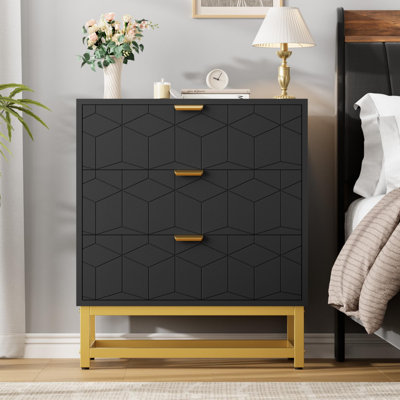 3-Drawer Wide Wood Dresser with Metal Legs for Home
