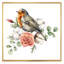 «Robin Redbreast with Cotton Rose and Leaves», peinture sur toile à cadre flottant-59851821-59851822