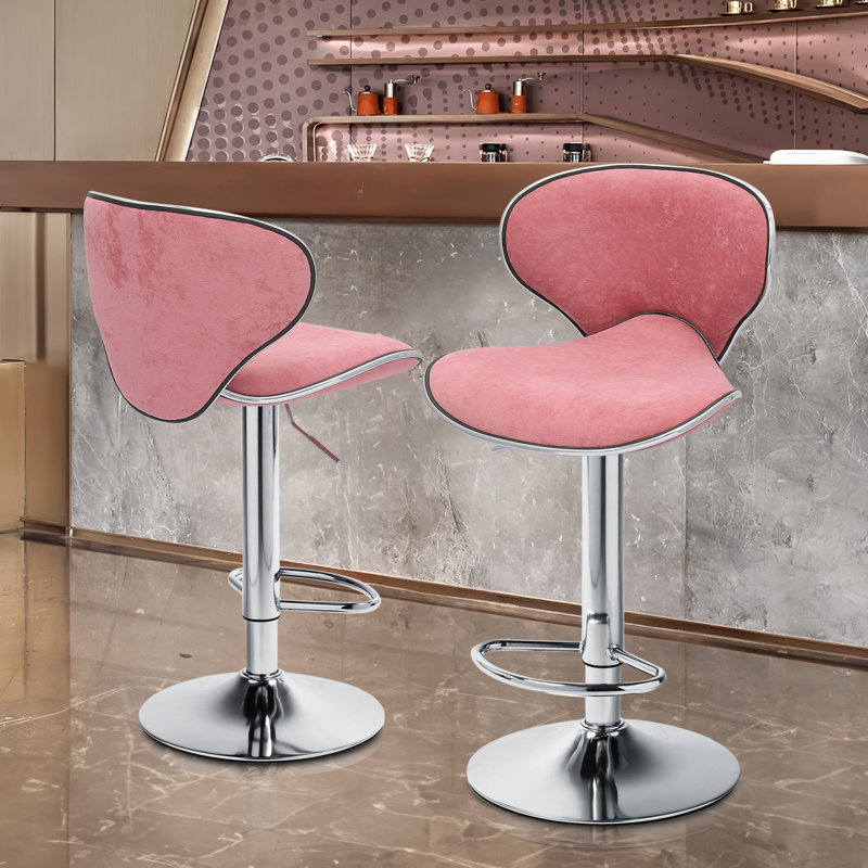 Pink Velvet Adjustable Swivel Counter Stools with Metal Frame, Set of 4