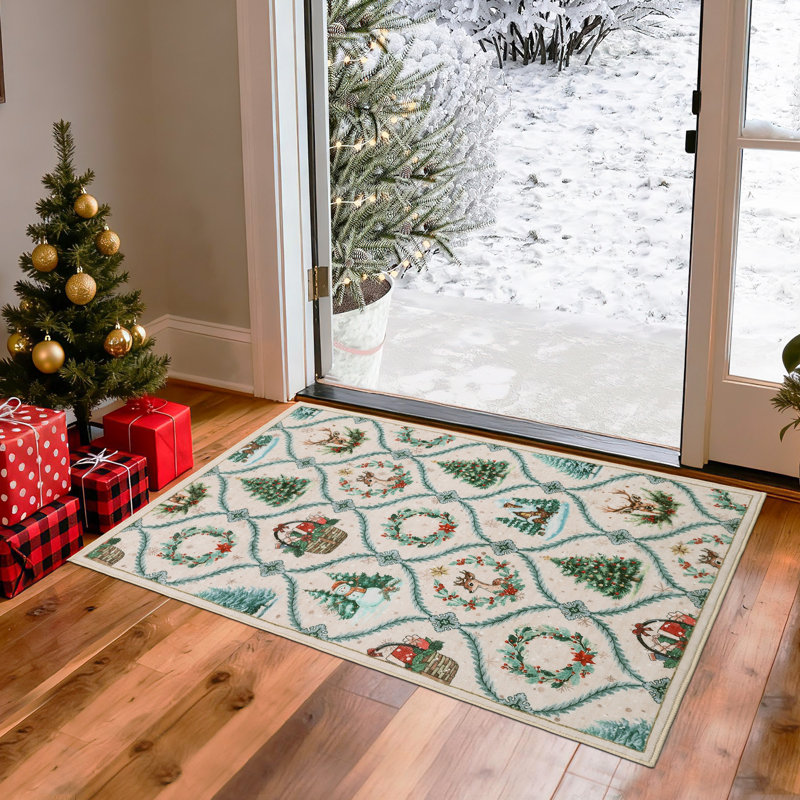 Christmas Festive Faux Wool Area Rug, 60*100cm, Rice