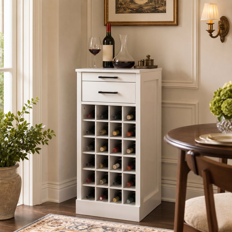 28-Bottle Modular Freestanding Wine Rack Buffet Cabinet, White