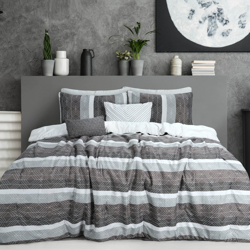  Microfiber Reversible 5 Piece Comforter Set, Twin Comforter + 1 Standard Sham + 1 Throw Pillow