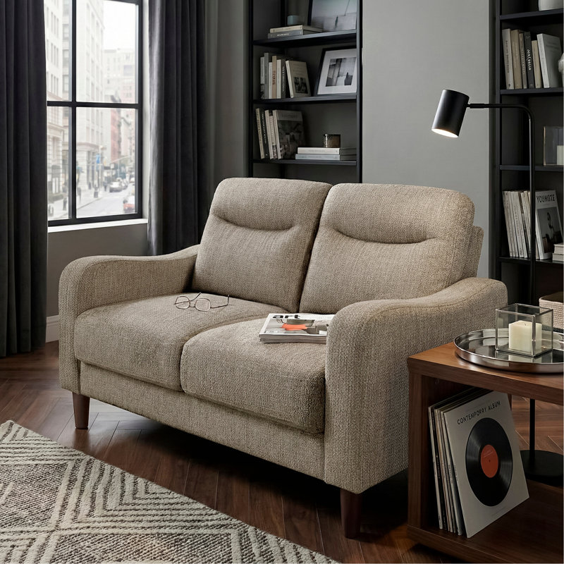 Causeuse contemporaine en tissu d'ameublement en chenille brun avec tissu d'ameublement et confort en bois 1pc, 54.5" W