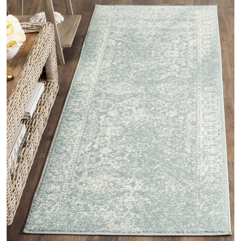 Tapis à motif oriental ardoisé / ivoire Nuss, Tapis de couloir 2 pi 6 po x 12 pi