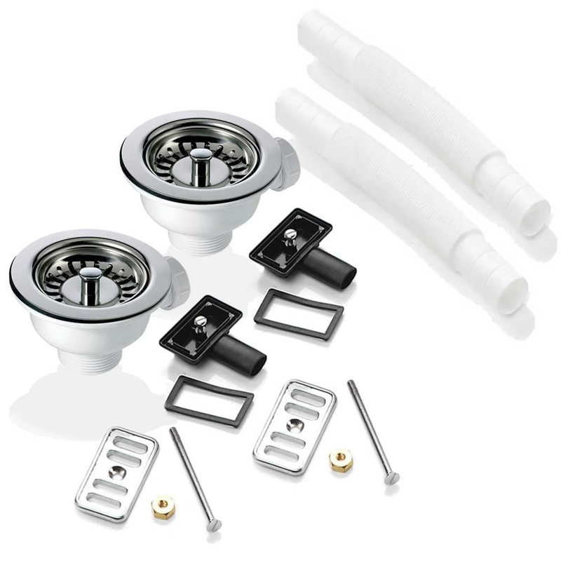 2X 90Mm Strainer Waste And Overflow Set For  RAK Rangemaster Ceramic Sink, Chrome