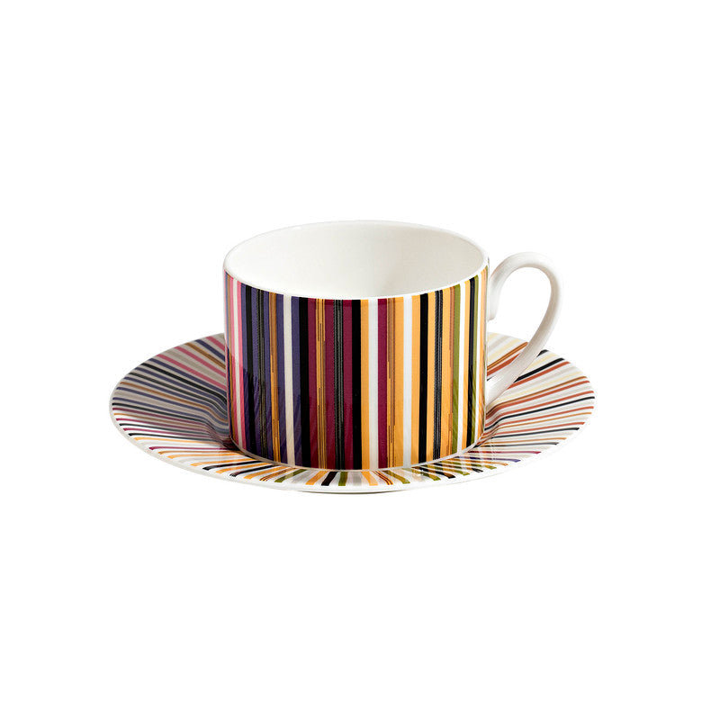 Stripes Bone China Teacup, Beige/Yellow/Red/Blue/White