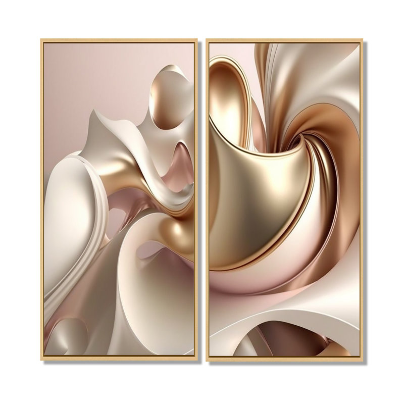 Subtil sophistication rose exquise et or II - décoration murale moderne, 20" H x 24" W, Cream, Impression encadrée flottante