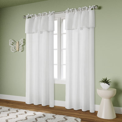 Recycled Cotton Blend Ruffle Tie-Top Curtain Pair
