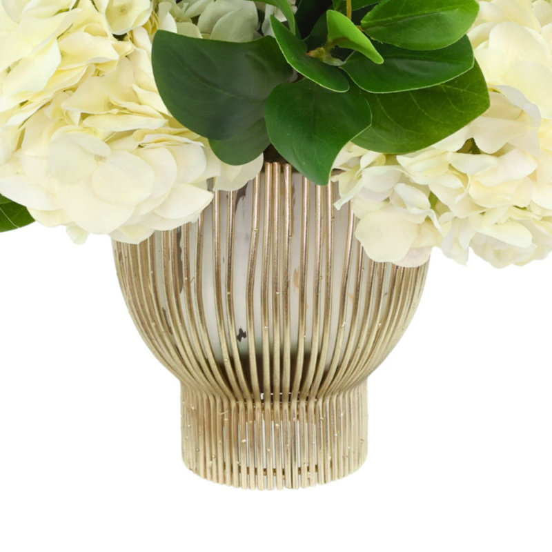 Hydrangea and Peperomia Arranged in a Metal Pot