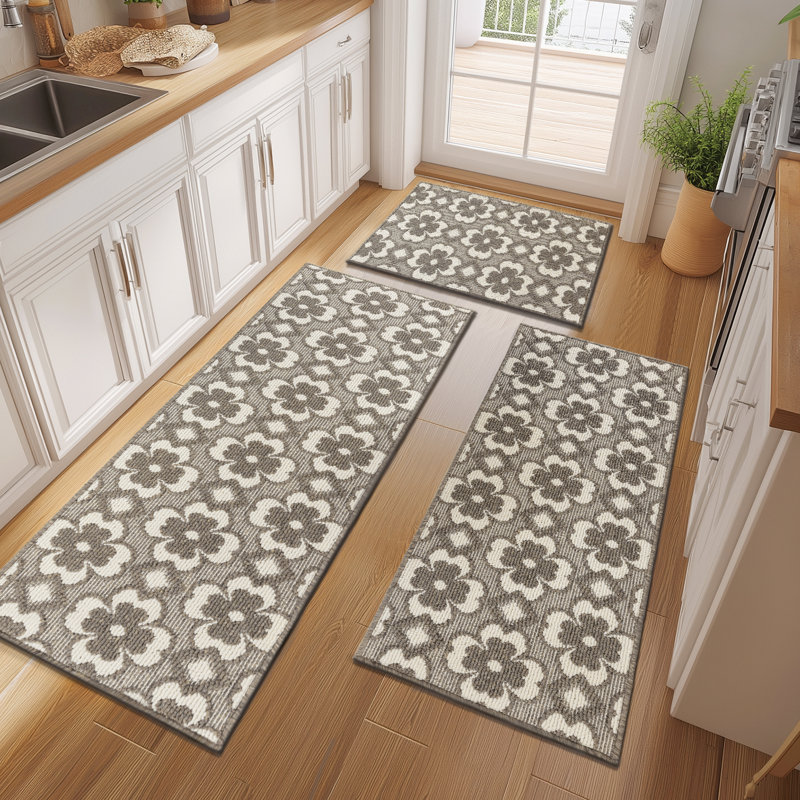 Tapis de cuisine antidérapants lavables à la machine (ensemble de 3), Beige