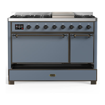 Majestic III Series 48 Inch Dual Fuel Range with 5 Sealed Burners, Griddle, Frenchtop in Matte Graphite (Natural Gas, Burnished Trim)