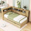 Lit de jour simple en bois avec couchette simple, tablettes de rangement et chargement USB-1444710450