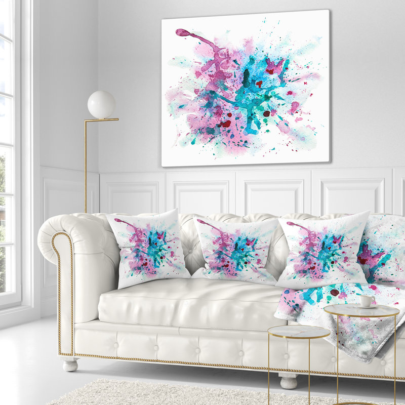 Tache de peinture bleue et mauve - coussin imprimé abstrait, 16 po x 1 po, Coussin décoratif