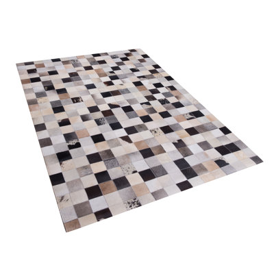 Emiliano Chequered Leather Hand Woven Area Rug