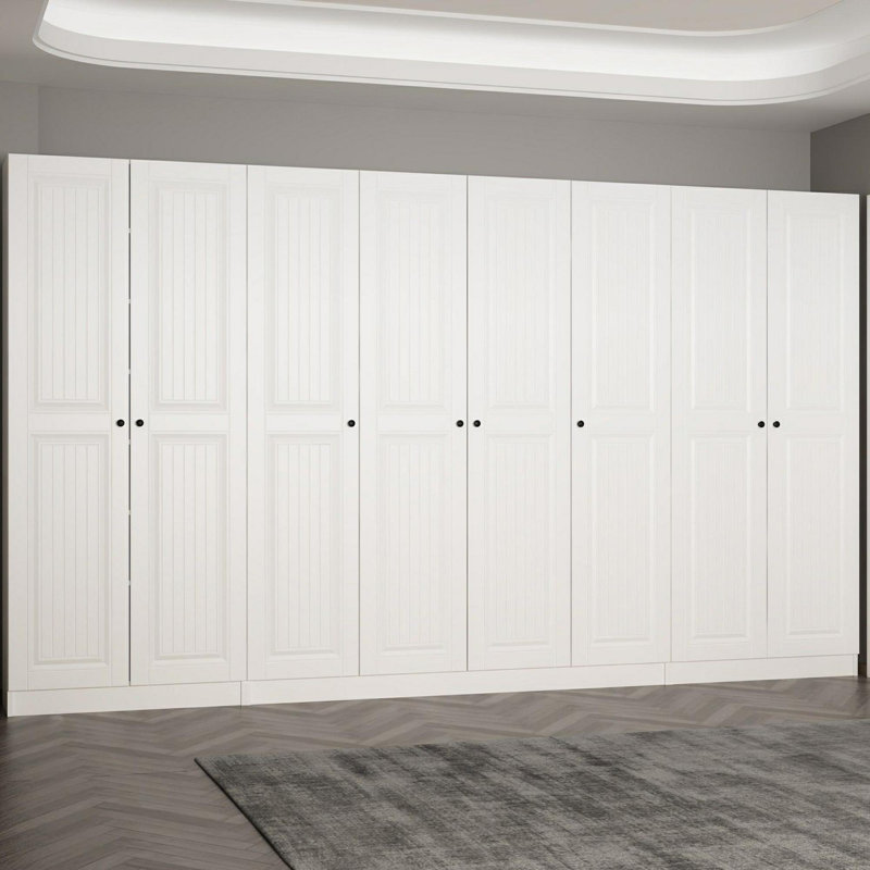 Élégant support de couloir, blanc, 141,7 po x 82,7 po x 13,8 po | 100% panneau de particules enduit de mélamine, épaisseur: 0,7 pouce | Organisateur de hall d'entrée élégant et fonctionnel, parfait pour les maisons traditionnelles, design durable