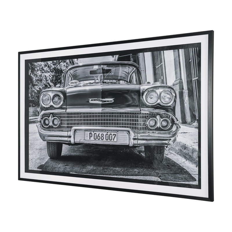 Classic Old Chevy In Havana Cuba By Richard Silver Textured  Framed Art Print Matted Under Glass