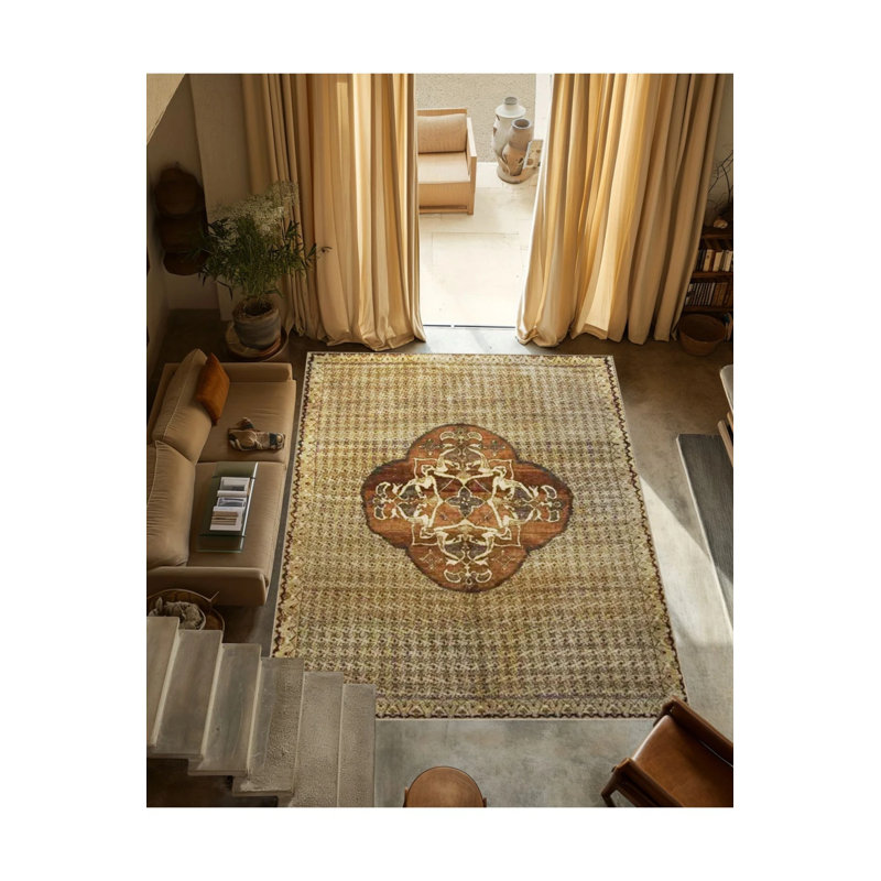 Floral Themed Traditional Motif Patterned Vintage Decorative Carpet, Round 4'