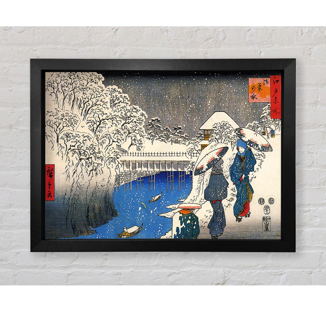 Hiroshige Two Ladies Conversing In The Snow von Hiroshige - Einzelne Bilderrahmen Kunstdrucke