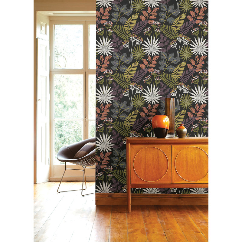 Floral Wallpaper Roll, Black
