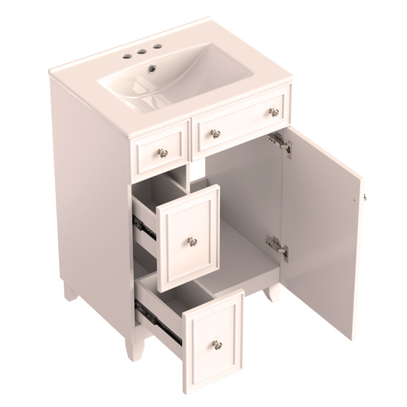 Armoire de meuble-lavabo 24 po avec lavabo en céramique, 2 tiroirs, 1 porte, Blanc