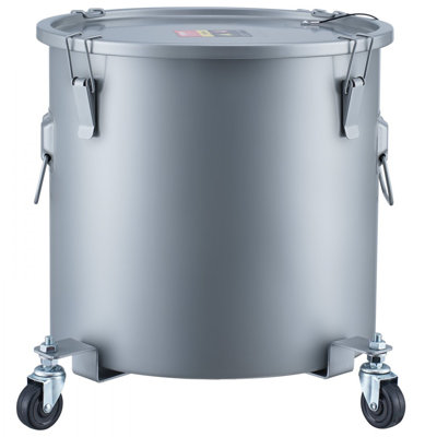 Fryer Grease Bucket, 16 Gal Oil Disposal Caddy with Caster Base, Carbon Steel with Rust-Proof Coating, Oil Transport Container with Lid, Lock Clips, Filter Bag for Hot Cooking Oil Filtering, Gray