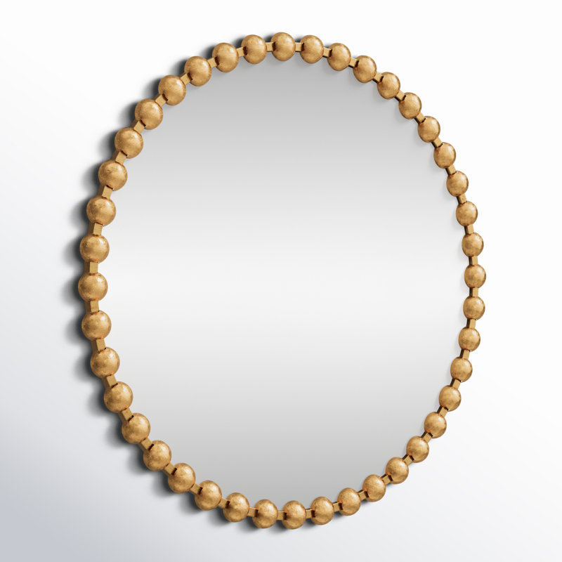 36" Round Gold Beaded Metal Wall Mirror