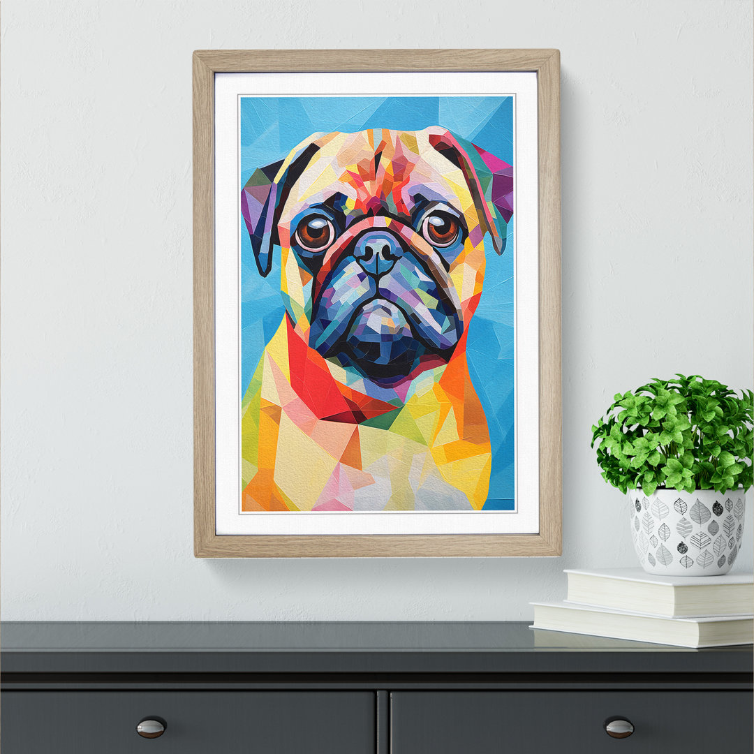 Pug Cubism - Single Picture Frame Print on Wood