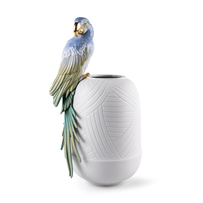 Macaw Bird Vase, Blue/Green/White