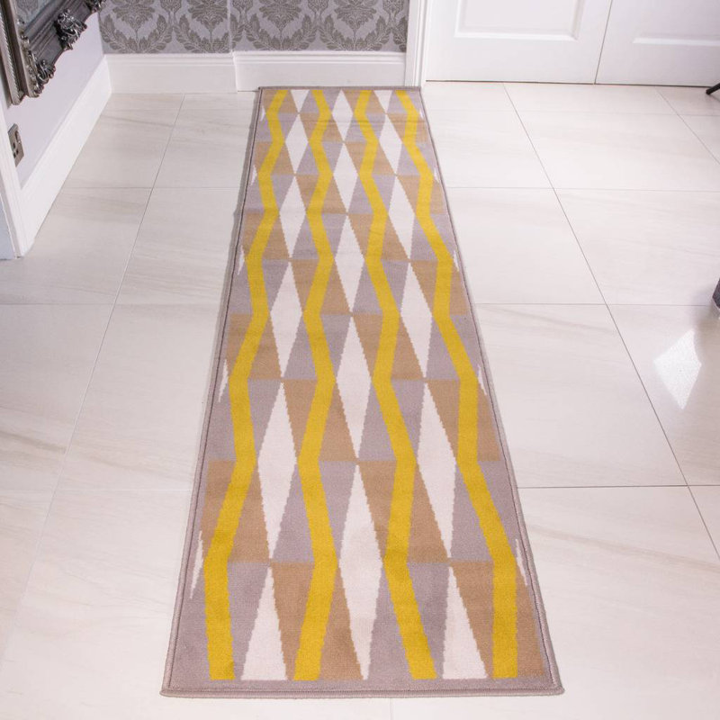 Zhora Shaggy Ochre/Grey Rug, Runner 60 x 240cm