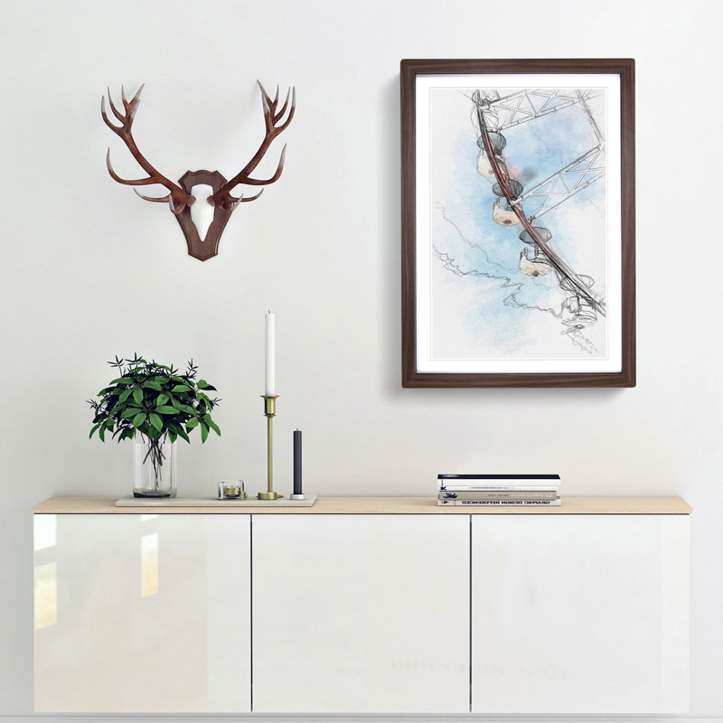 Ferris Wheel - Single Picture Frame Painting on MDF, 45cm H x 33cm W x 2cm D, Walnut Framed
