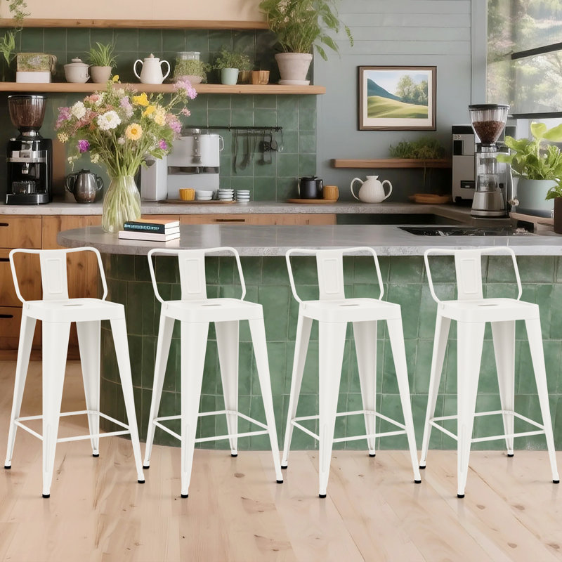 Metal Counter And Bar Stools, Cream, Counter Stool (26” Seat Height)