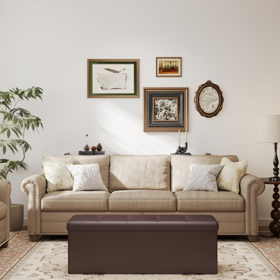 43 Inches Folding Storage Ottoman Bench, Storage Chest, Footrest, Padded Seat, Brown