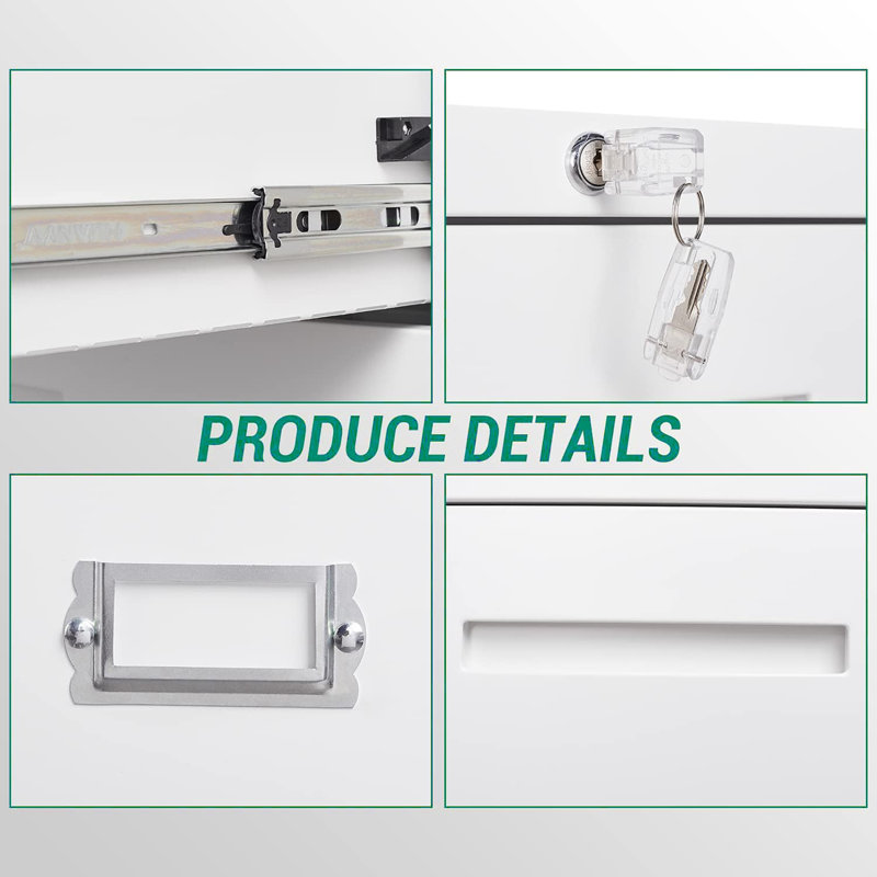 35.4'' Wide 3 -Drawer Steel File Cabinet, White