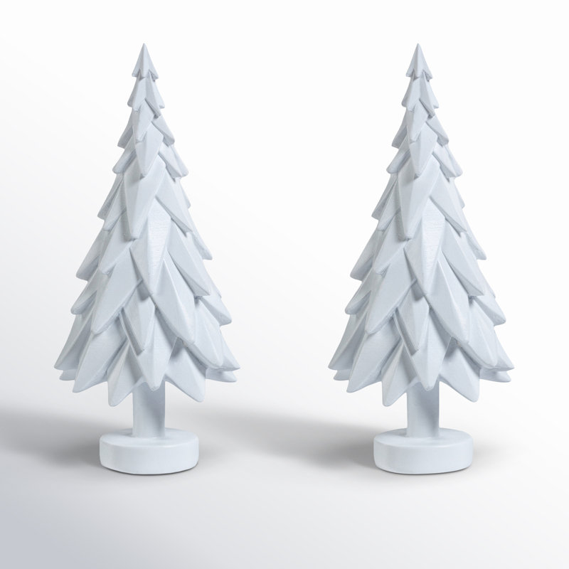 '6.75" Tall Decorative Spruce Trees, Set of 2, White