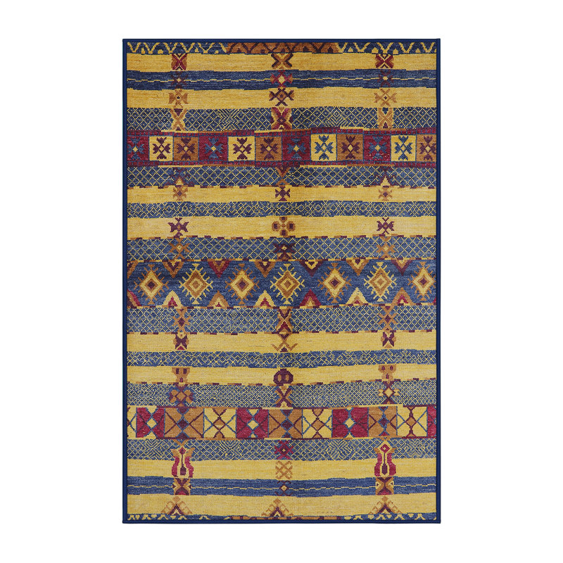 Tapis jaune / bleu Chadron, Tapis de couloir 2 pi x 5 pi