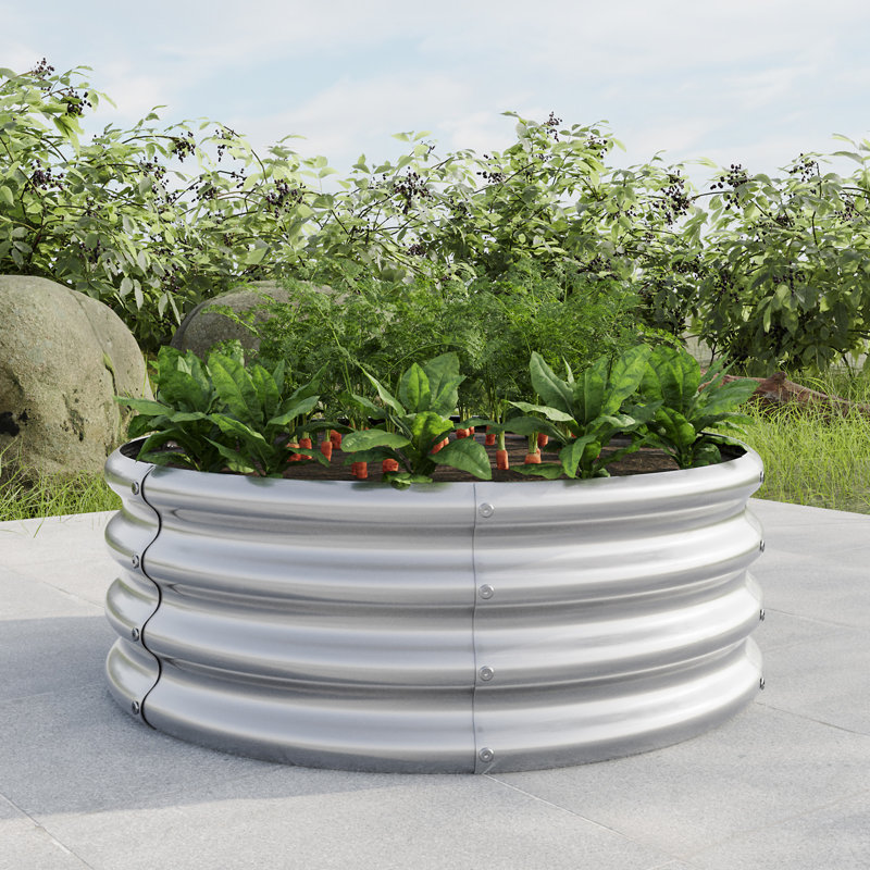 32.08"*11.4" Tall Round Raised Garedn Bed, Silver, 11.42" H x 32" W x 32" D