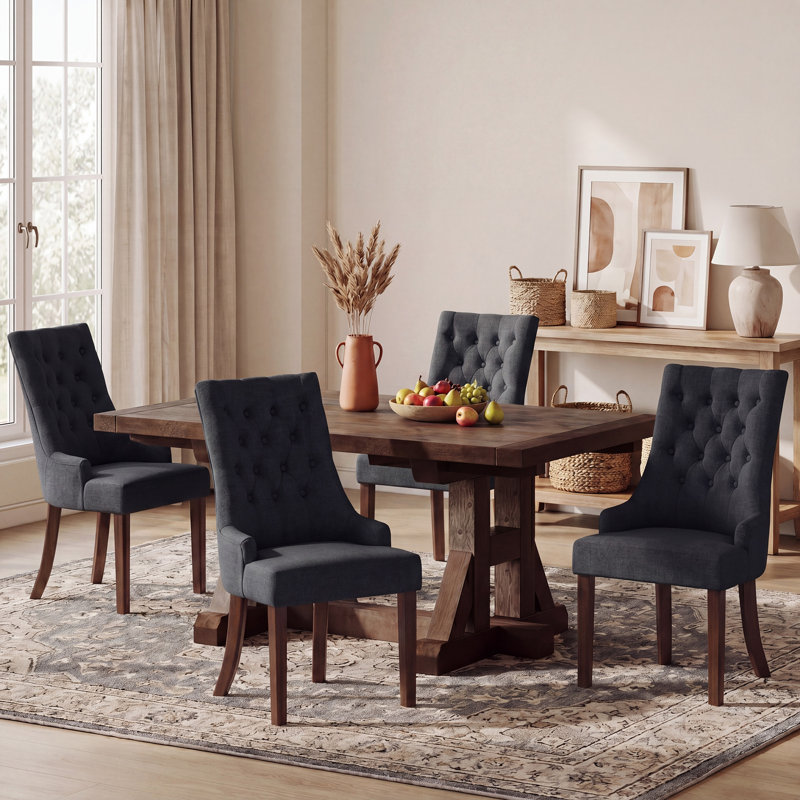 Tufted Parsons Chair Upholstered Dining Side Chair, Black