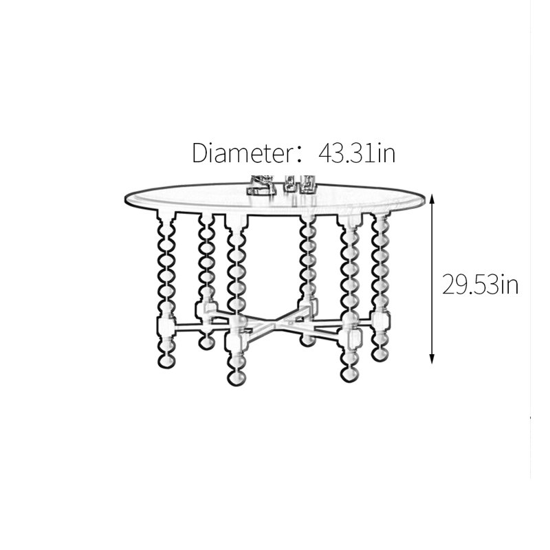 Table de salle à manger ronde, H 29,53 po x L 43,31 po x l 43,31 po, Noir, noir, noir, noir