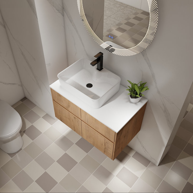 Ensemble de meuble-lavabo simple 32 "avec lavabo en céramique et portes à fermeture douce, Imitation chêne