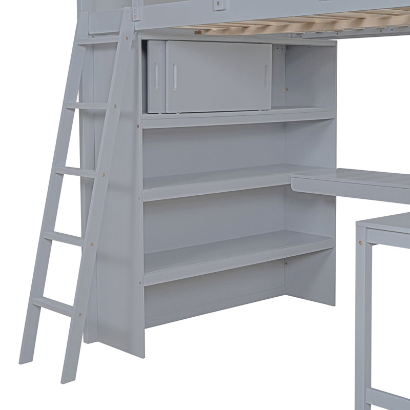 Lit mezzanine avec bureau et tablette, Gris