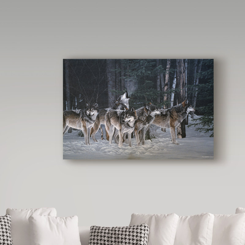 «Breaking The Silence Wolves» par Etelca, impression sur toile tendue, H 30 po x l 47 po x P 2 po